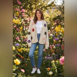 Dreamers by Debut Chunky Knit Flower Cardigan (M/L)